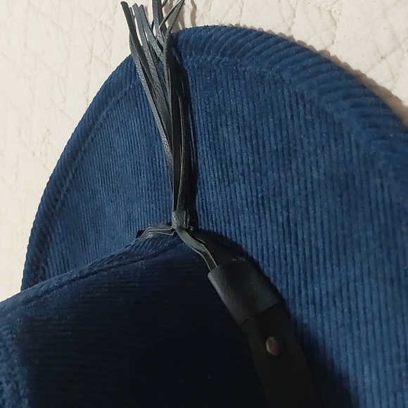 FRYE Navy Corduroy Western Hat with Black Studded Band - Picture 3 of 5